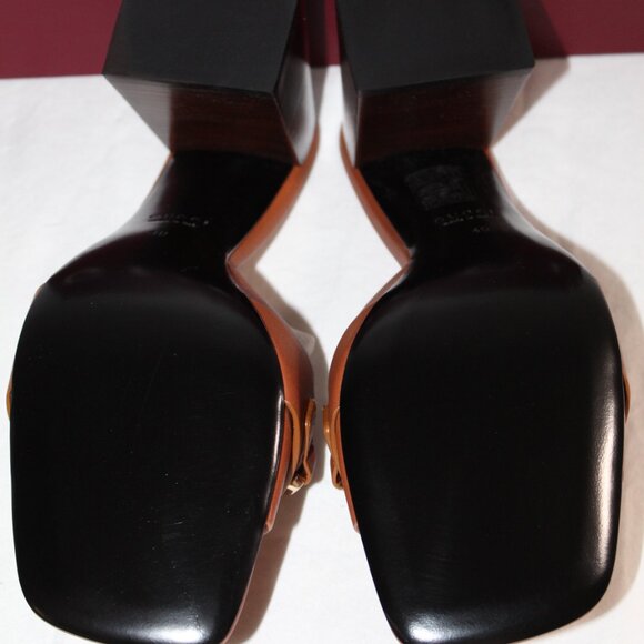 NWB Gucci Logo Hardware Harness Brown Chunk Heel Sandals Mules 786595 - Picture 7 of 8